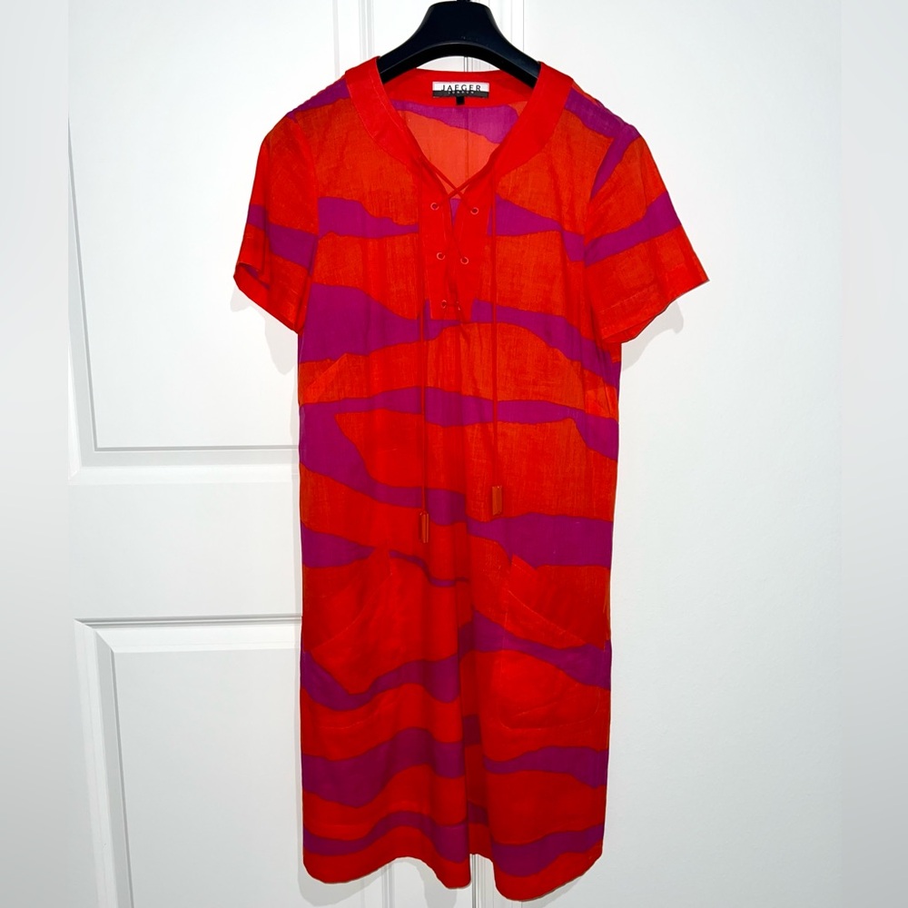 Jaeger London 100% cotton Bold Red and Purple Striped Tunic Dress